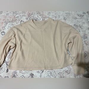 Beige V-Neck Waffle Knit Sweater